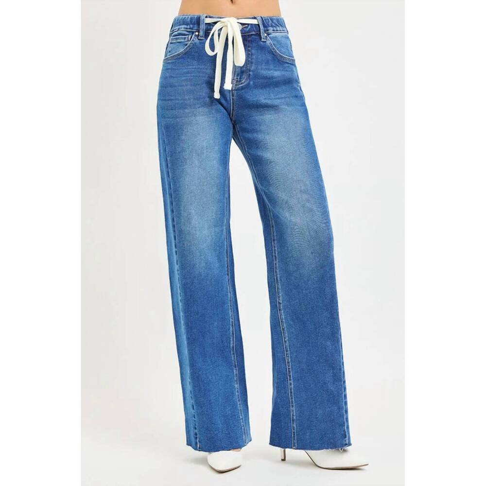 NEW RISEN slouchy baggy waistband drawstring jeans in blue